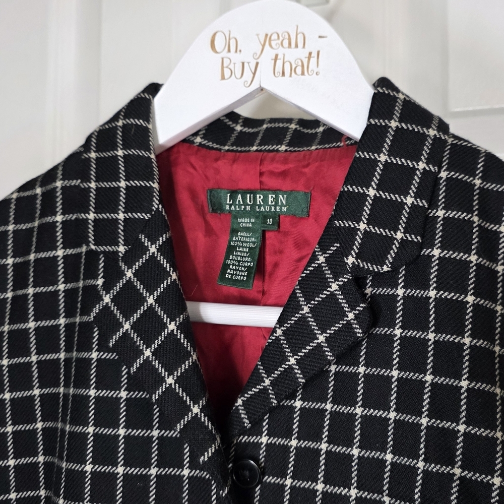 PRISTINE Lauren Ralph Lauren Black White Wool Button Front Vest Sz 10 Windowpane - Picture 6 of 6
